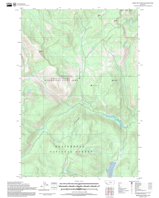 2025 Forest Service Topo Map of Shaw Mountain Montana