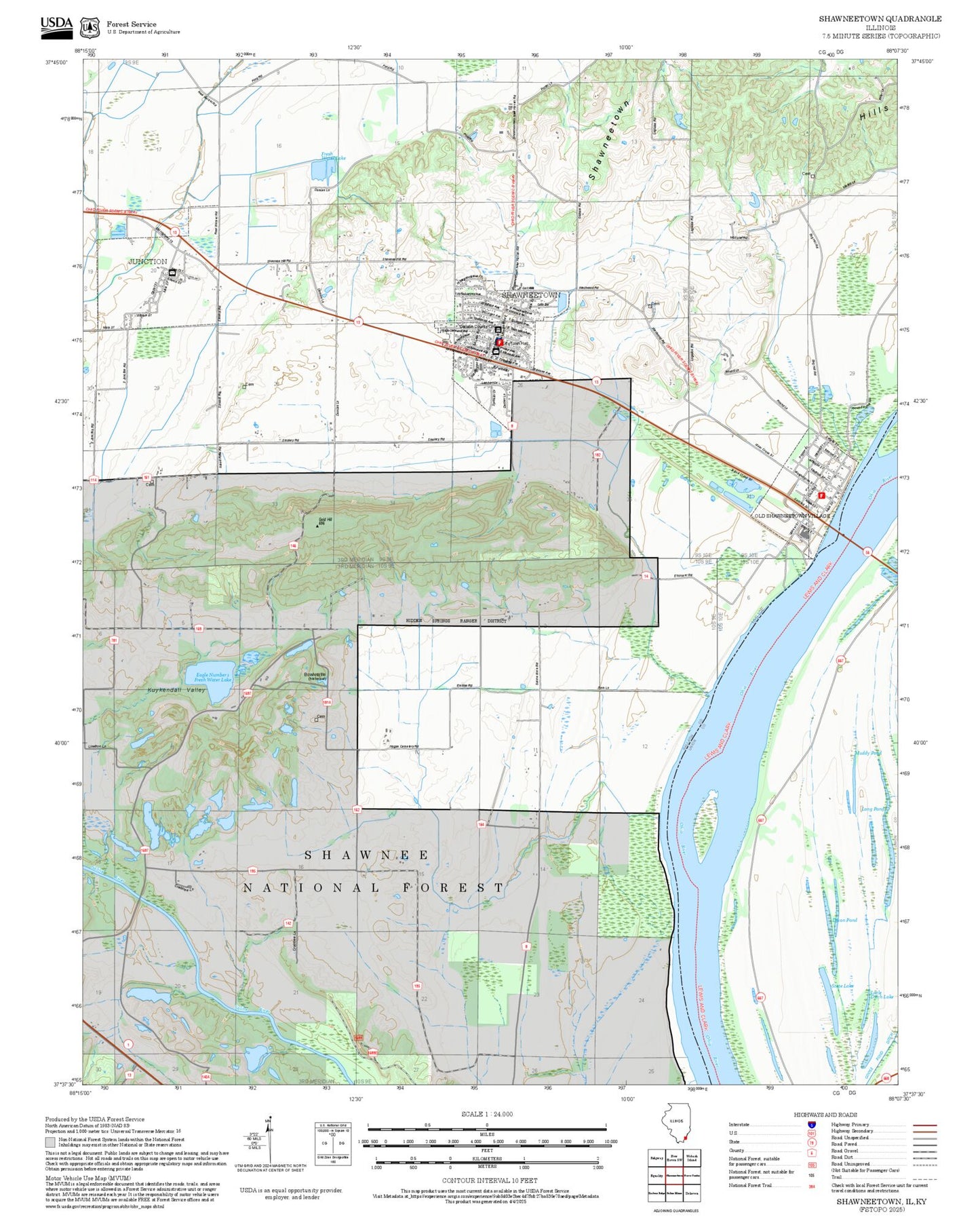 2025 Forest Service Topo Map of Shawneetown Illinois