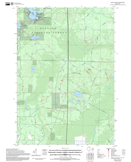 2025 Forest Service Topo Map of Shay Lake Wisconsin