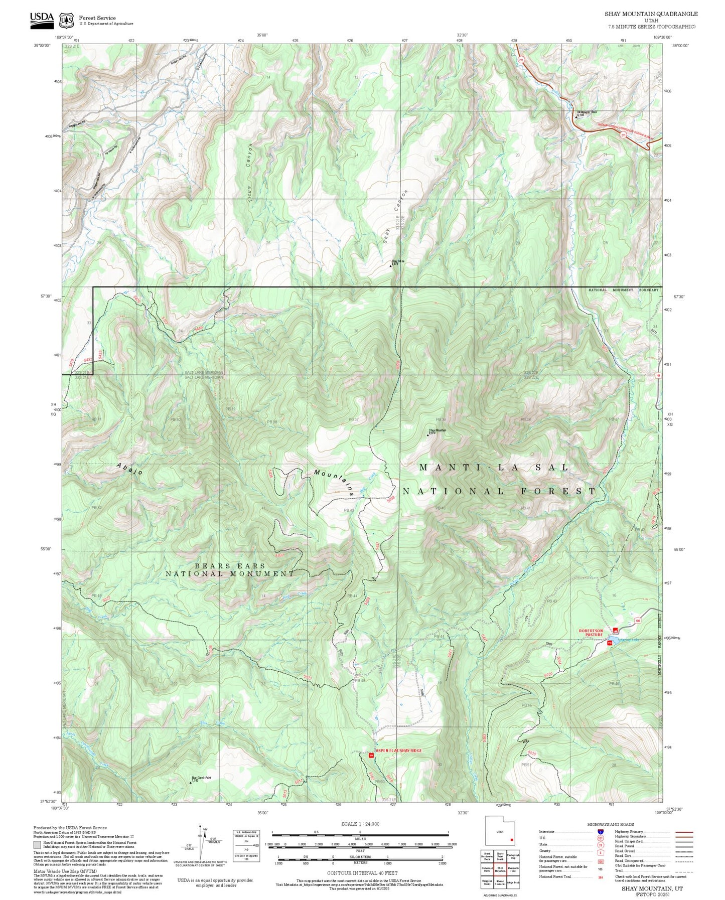 2025 Forest Service Topo Map of Shay Mountain Utah