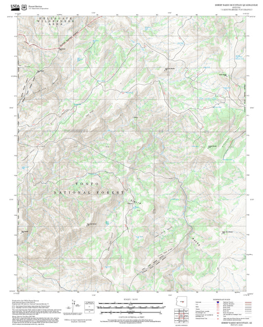 2025 Forest Service Topo Map of Sheep Basin Mountain Arizona