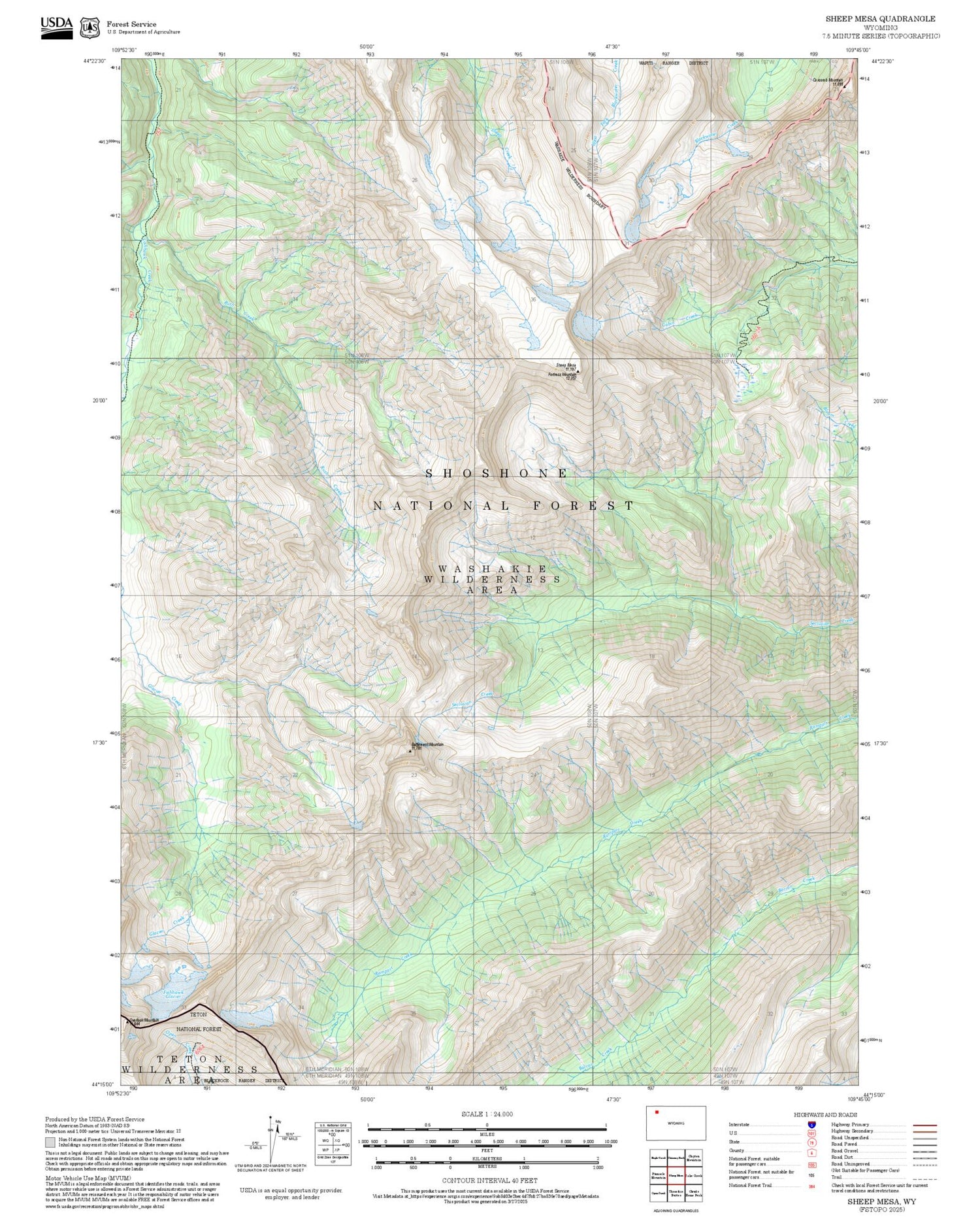 2025 Forest Service Topo Map of Sheep Mesa Wyoming