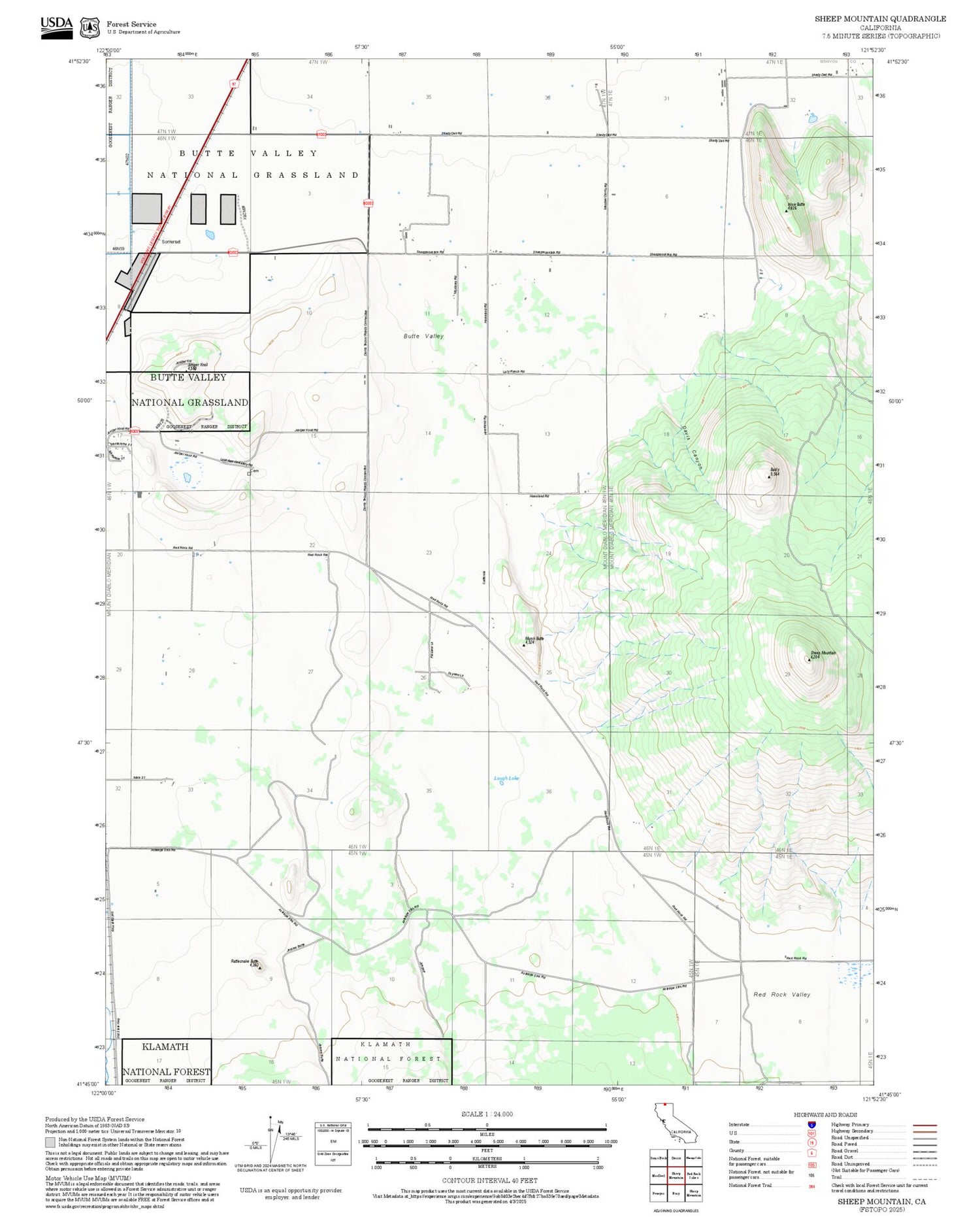 2025 Forest Service Topo Map of Sheep Mountain California