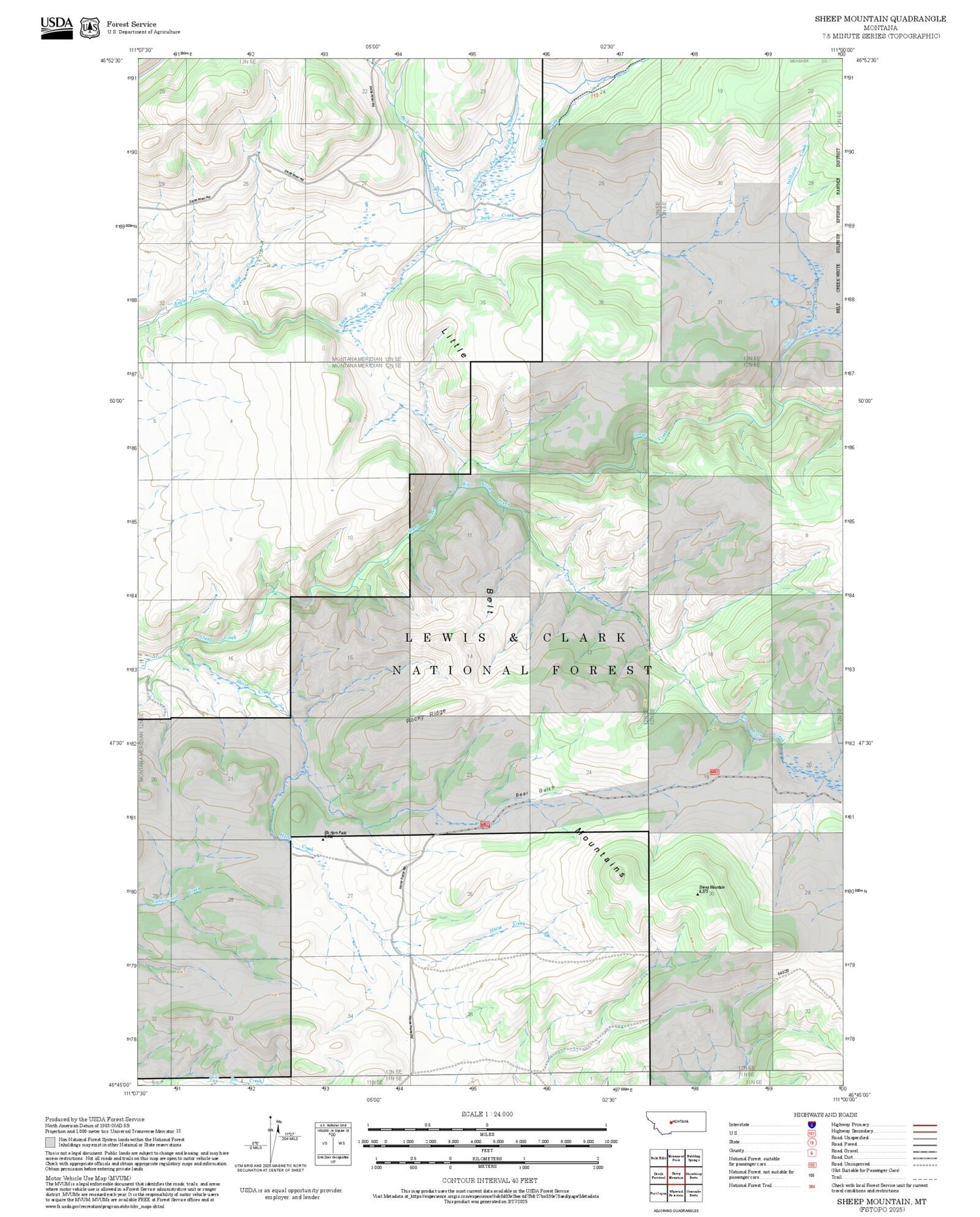 2025 Forest Service Topo Map of Sheep Mountain Montana