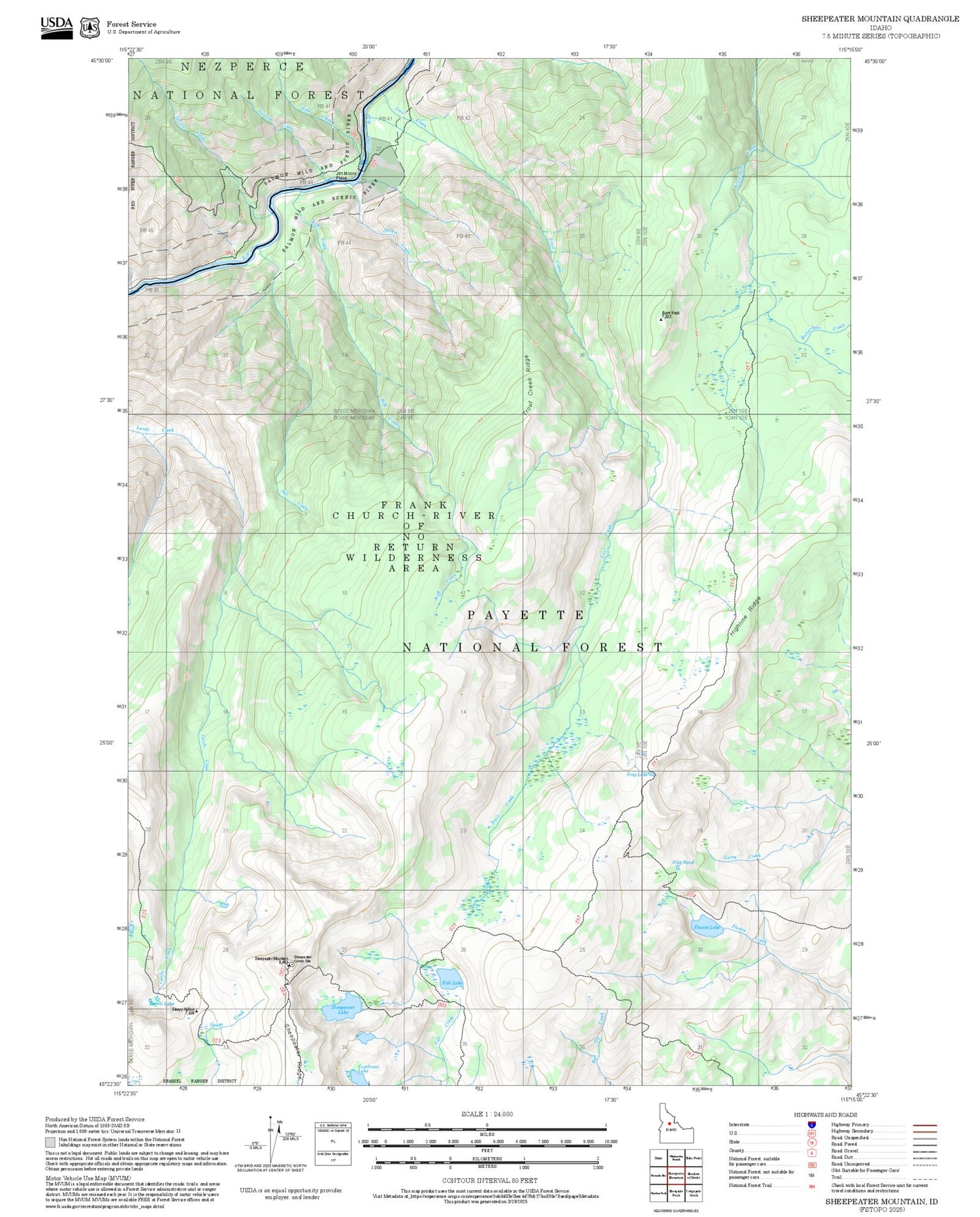 2025 Forest Service Topo Map of Sheepeater Mountain Idaho