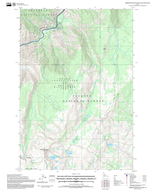 2025 Forest Service Topo Map of Sheepeater Mountain Idaho