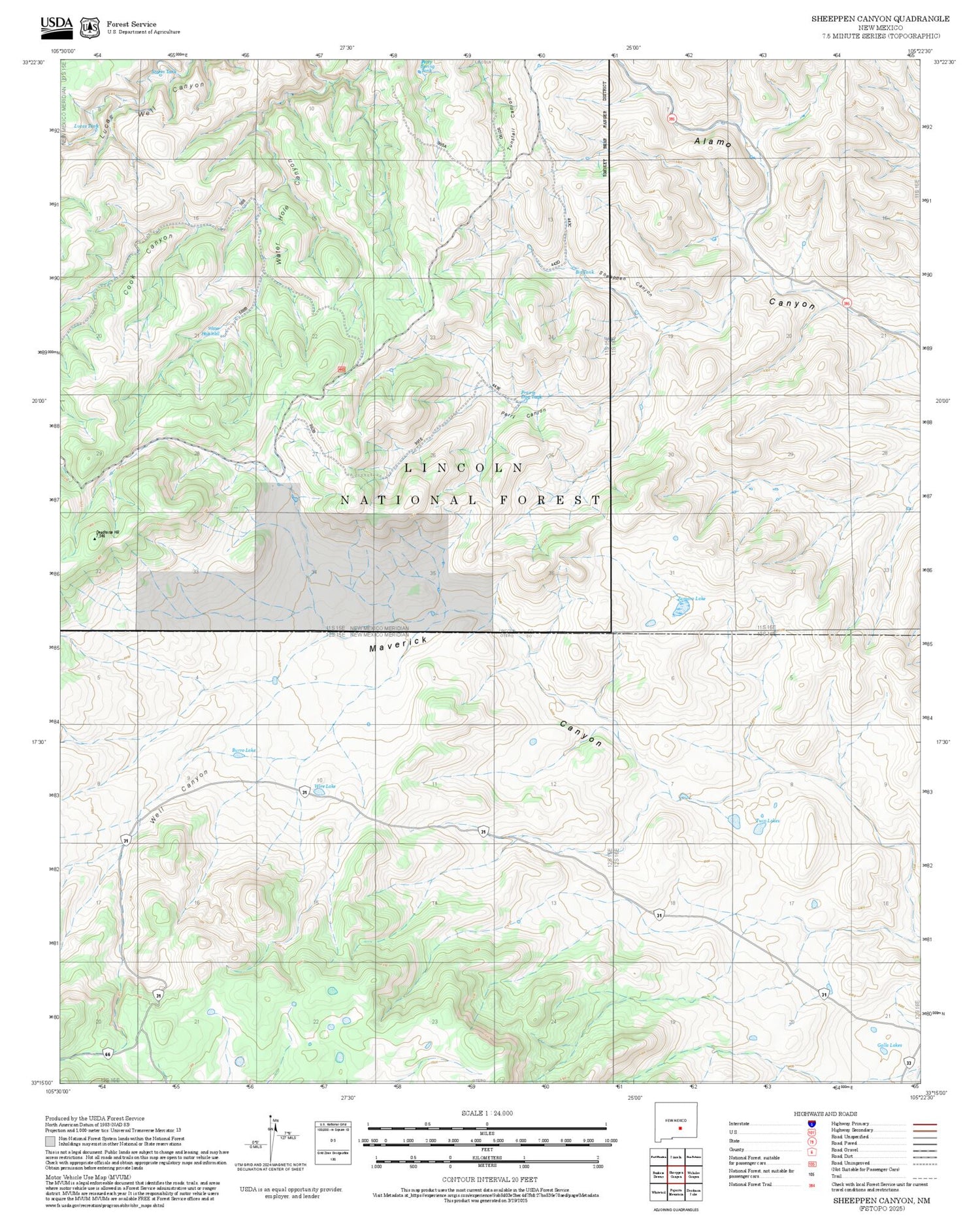 2025 Forest Service Topo Map of Sheeppen Canyon New Mexico