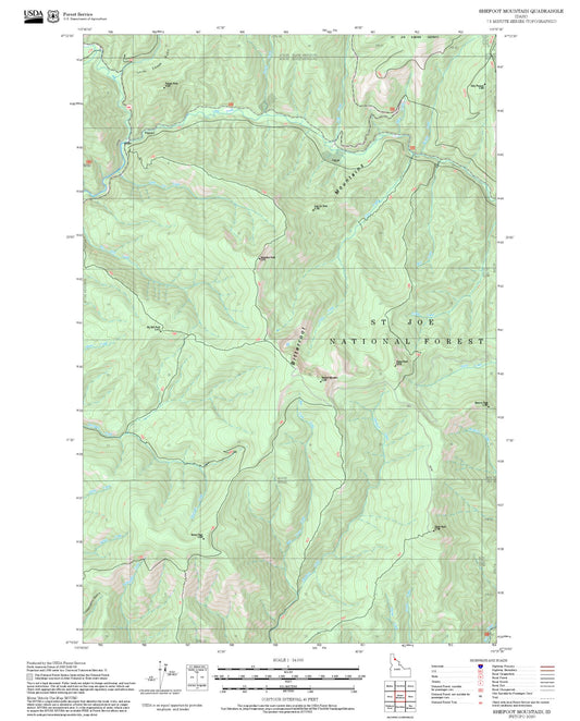 2025 Forest Service Topo Map of Shefoot Mountain Idaho