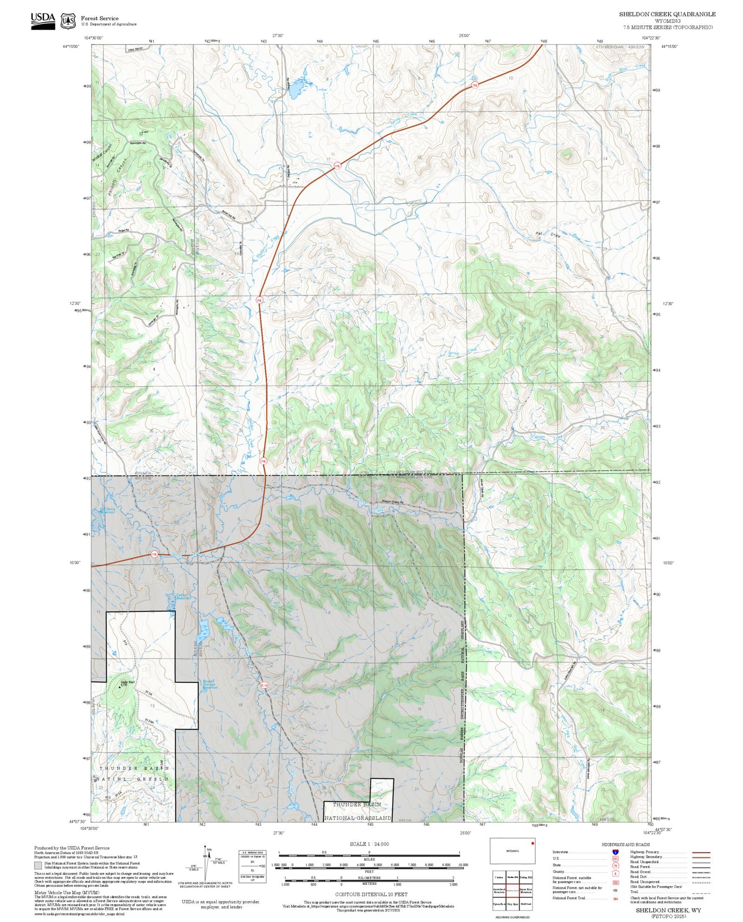 2025 Forest Service Topo Map of Sheldon Creek Wyoming