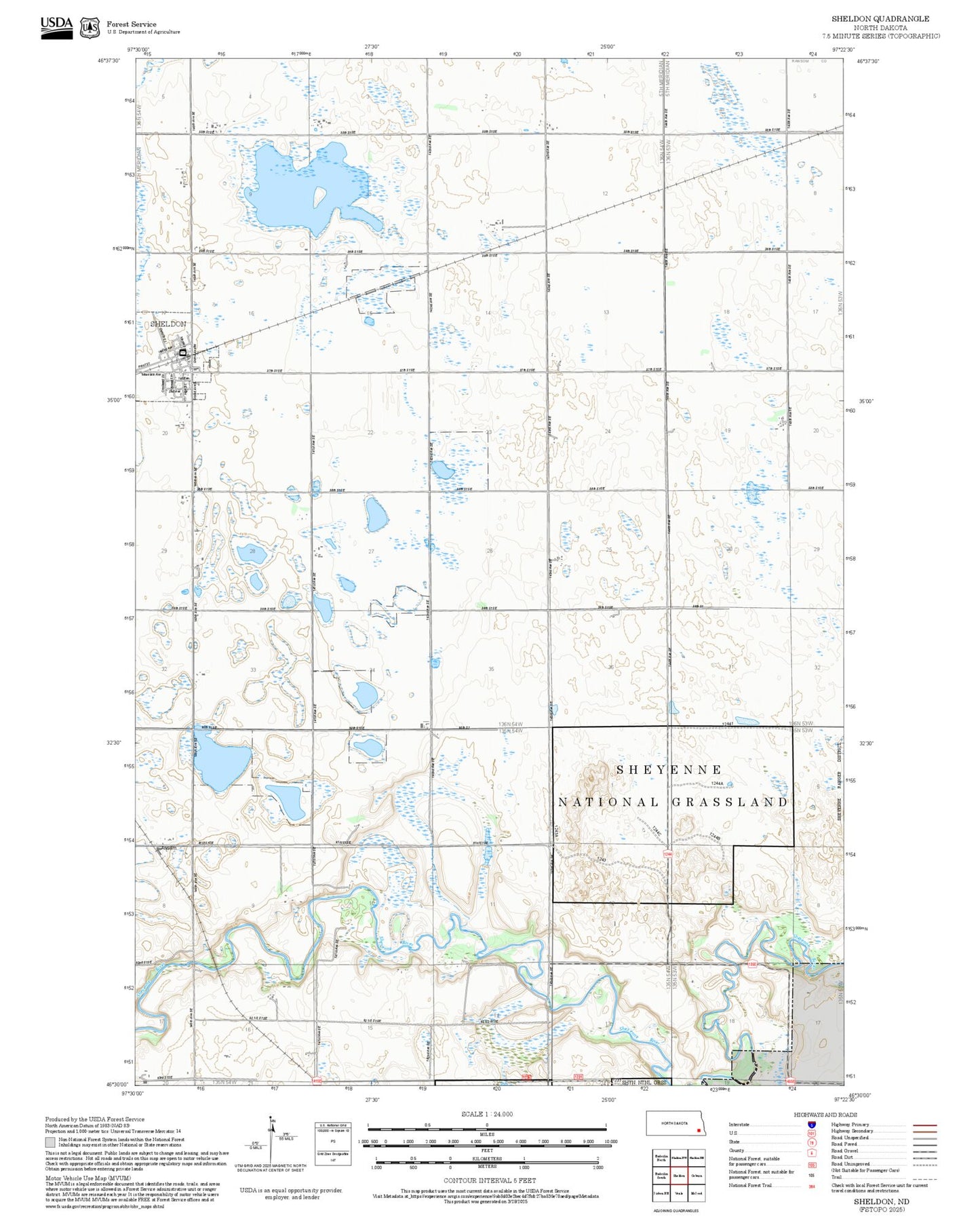 2025 Forest Service Topo Map of Sheldon North Dakota
