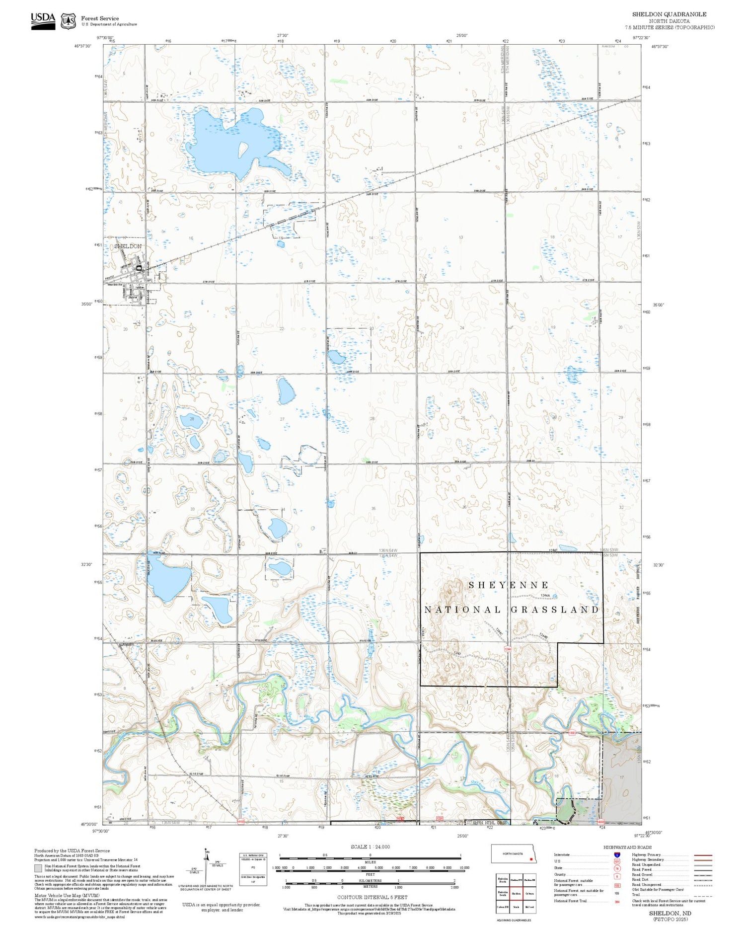 2025 Forest Service Topo Map of Sheldon North Dakota