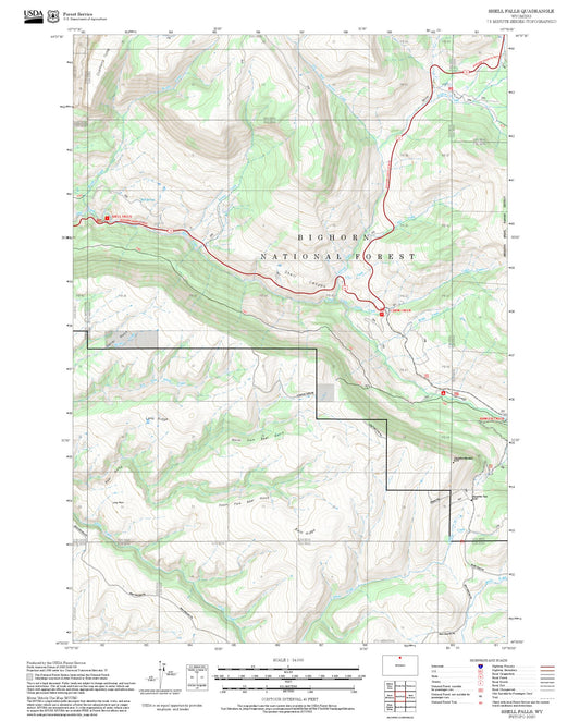 2025 Forest Service Topo Map of Shell Falls Wyoming