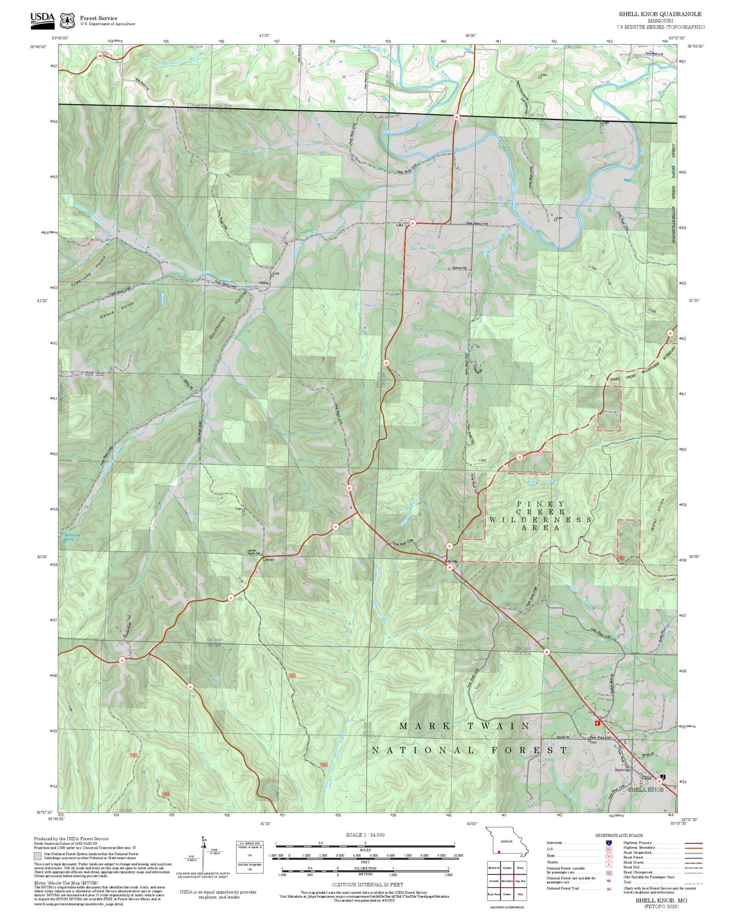 2025 Forest Service Topo Map of Shell Knob Missouri