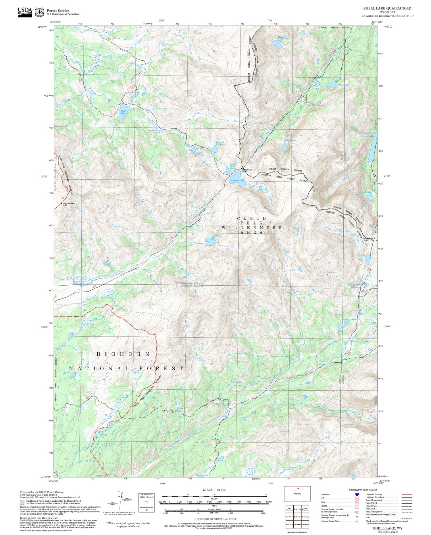 2025 Forest Service Topo Map of Shell Lake Wyoming