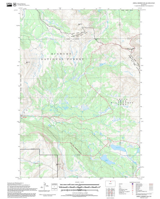 2025 Forest Service Topo Map of Shell Reservoir Wyoming