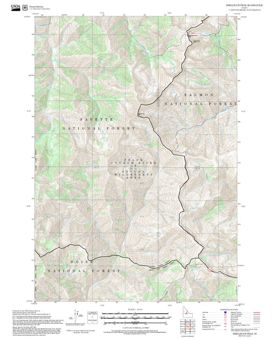 2025 Forest Service Topo Map of Shellrock Peak Idaho