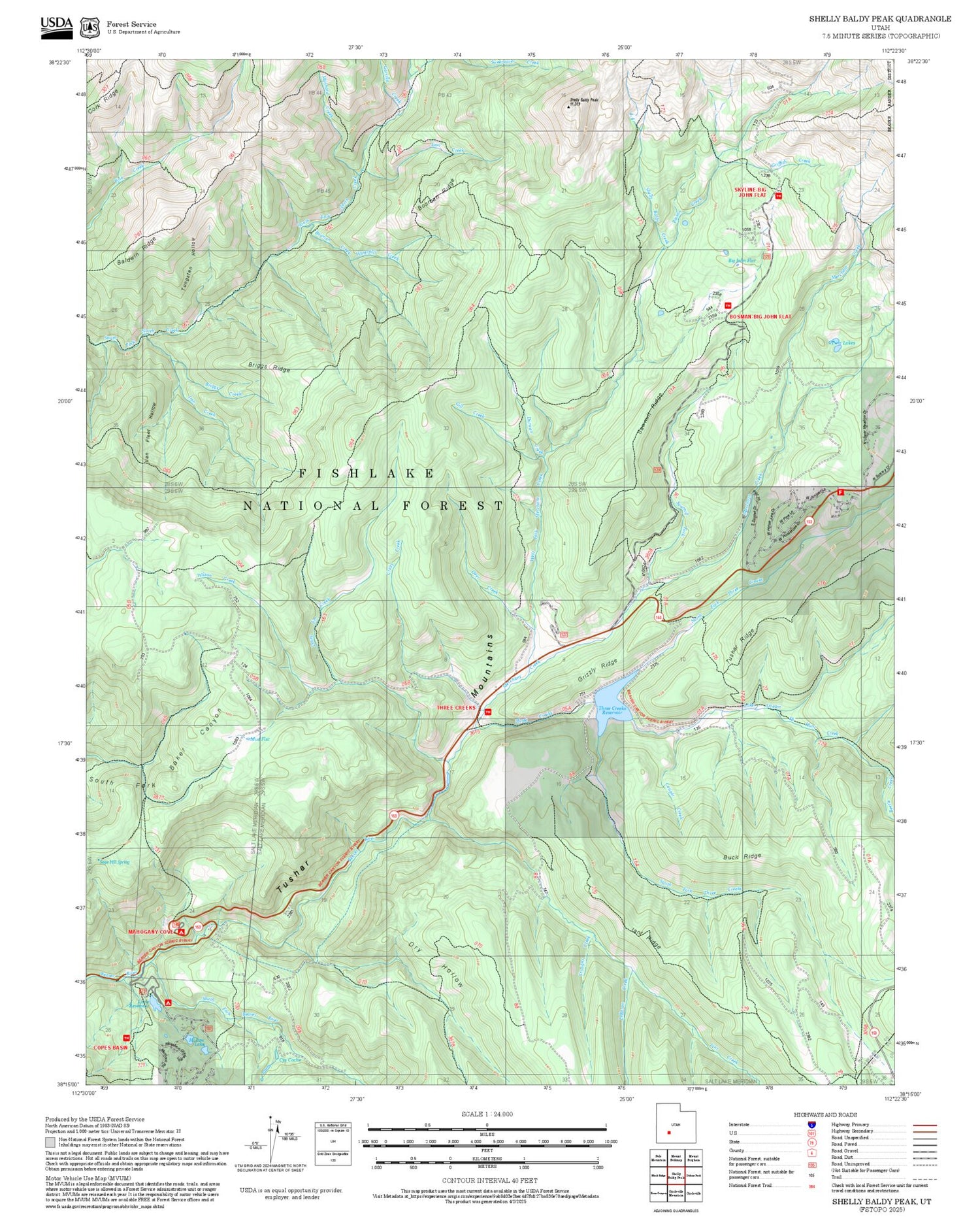 2025 Forest Service Topo Map of Shelly Baldy Peak Utah