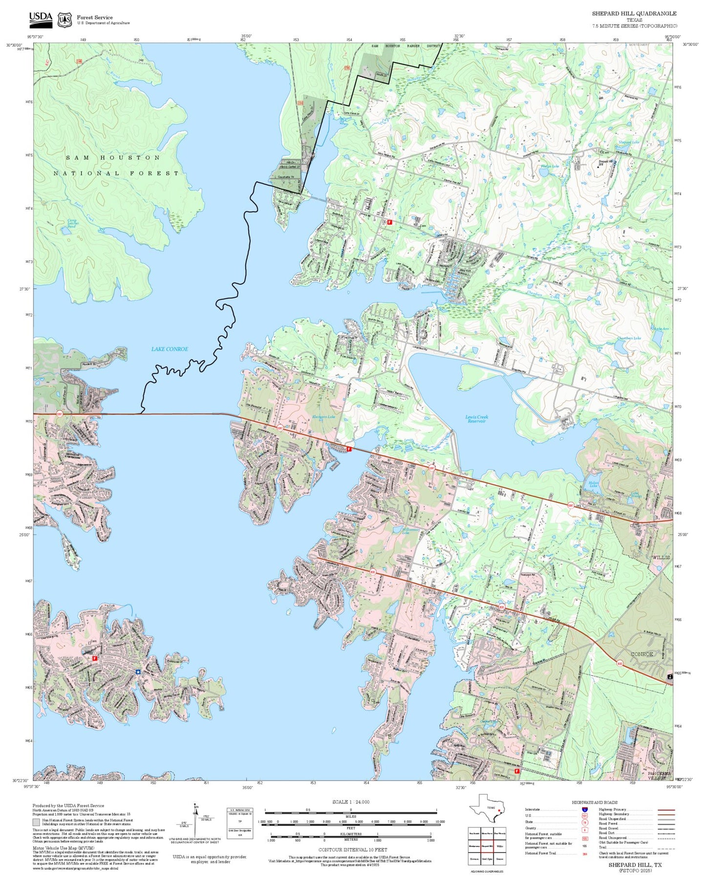 2025 Forest Service Topo Map of Shepard Hill Texas