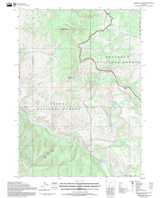 2025 Forest Service Topo Map of Sheridan Pass Wyoming