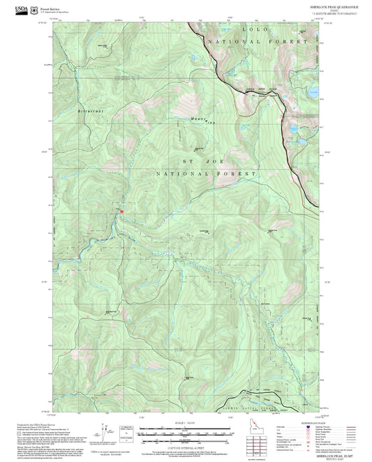 2025 Forest Service Topo Map of Sherlock Peak Idaho