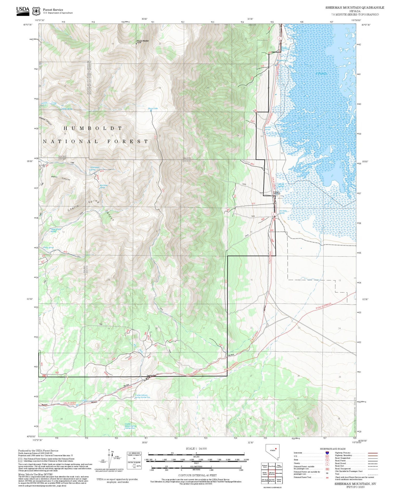 2025 Forest Service Topo Map of Sherman Mountain Nevada