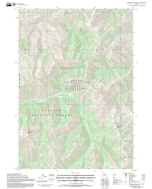 2025 Forest Service Topo Map of Sherman Peak Idaho