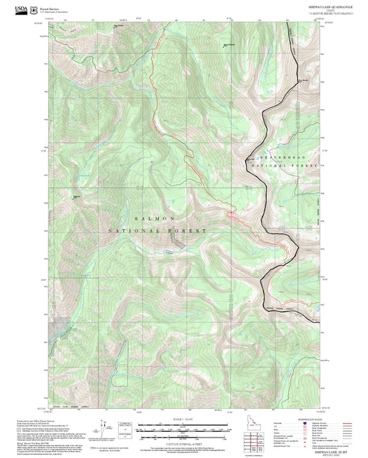 2025 Forest Service Topo Map of Shewag Lake Idaho