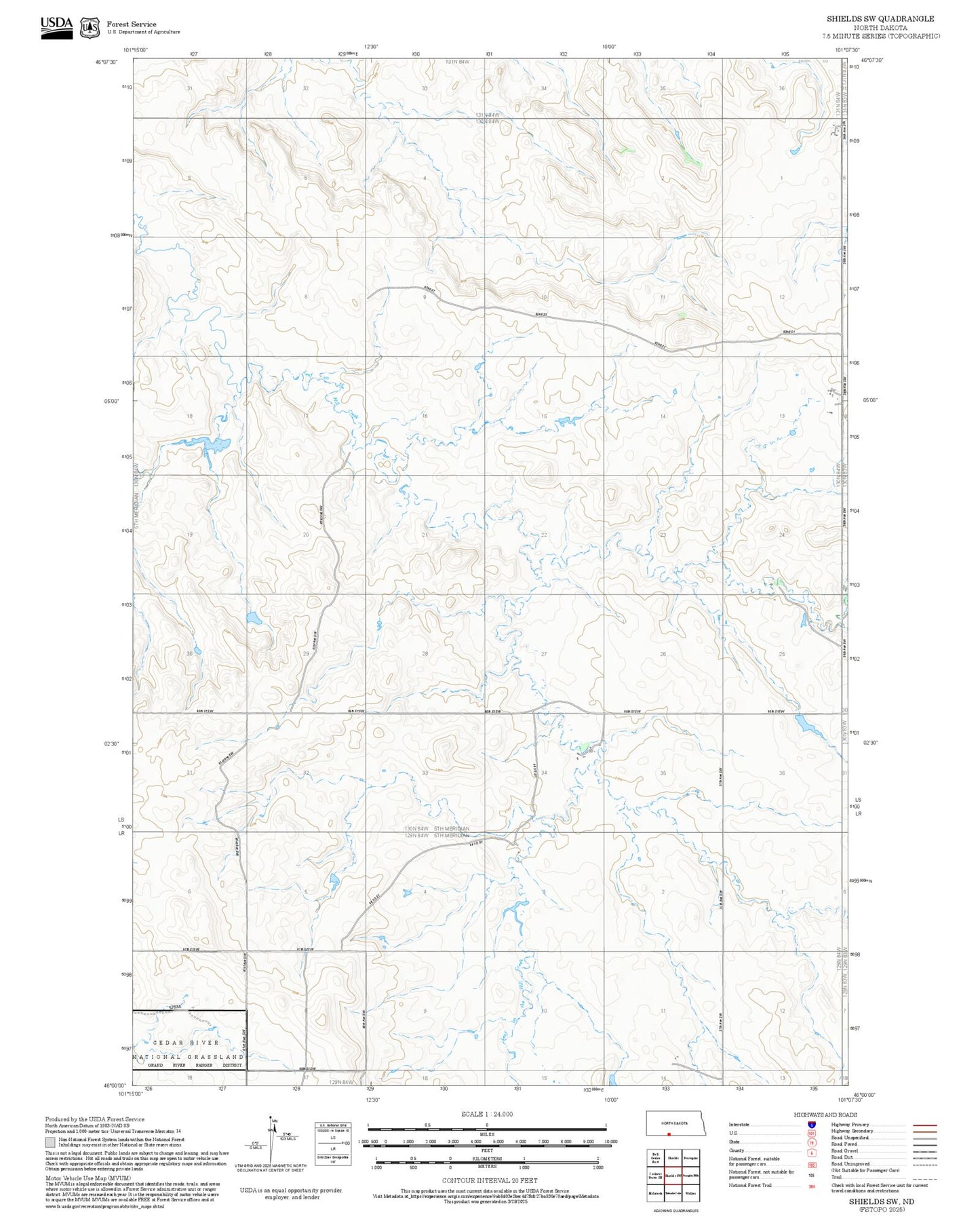 2025 Forest Service Topo Map of Shields SW North Dakota