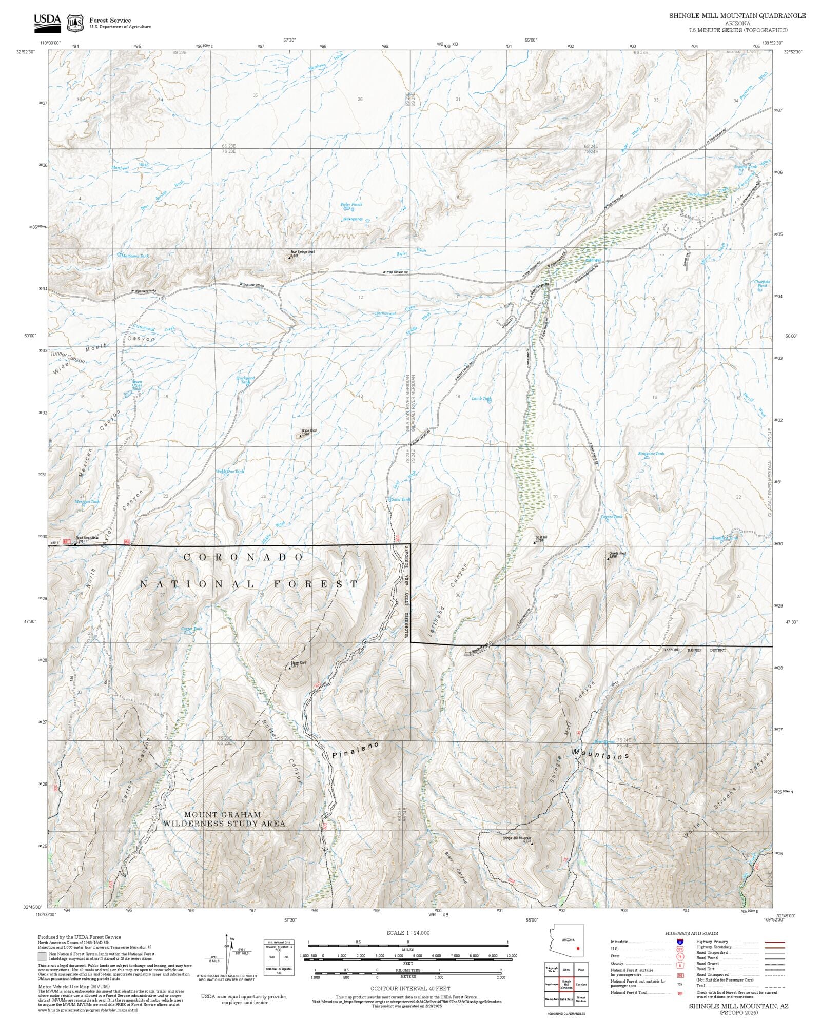 2025 Forest Service Topo Map of Shingle Mill Mountain Arizona – MyTopo ...