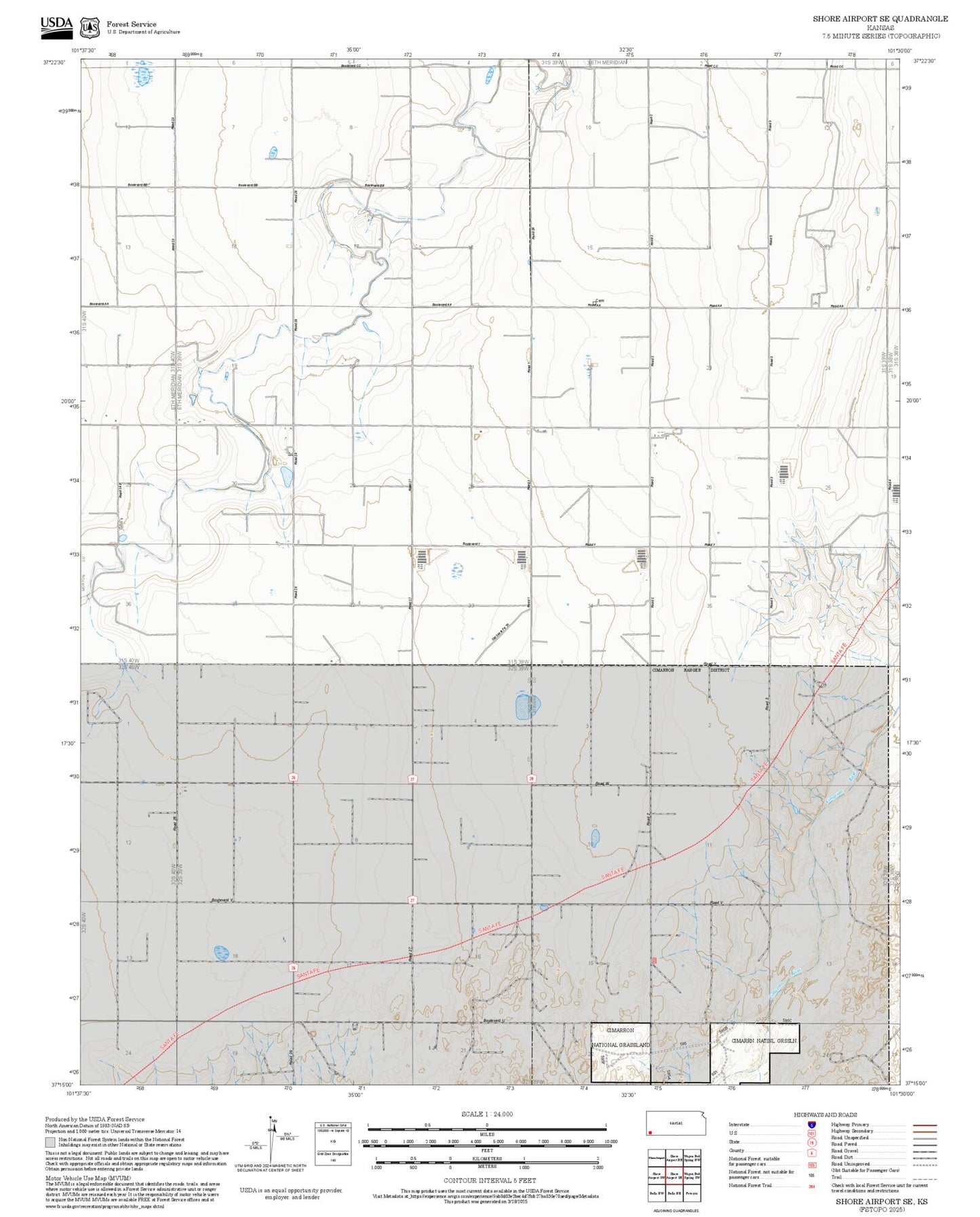 2025 Forest Service Topo Map of Shore Airport SE Kansas