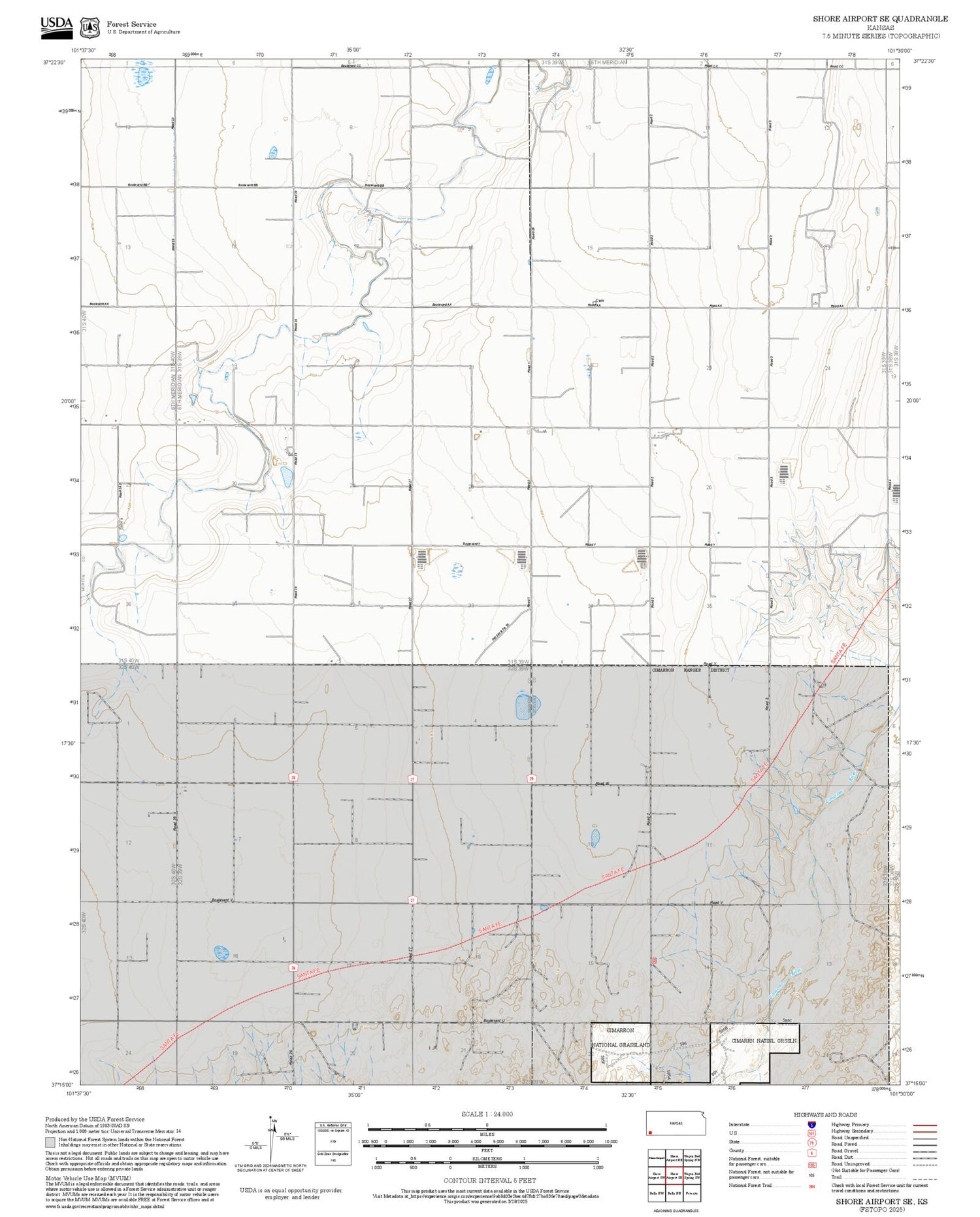 2025 Forest Service Topo Map of Shore Airport SE Kansas