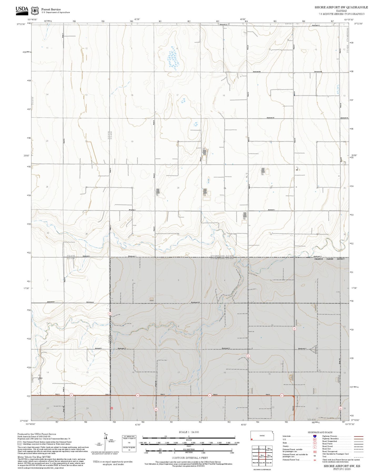 2025 Forest Service Topo Map of Shore Airport SW Kansas