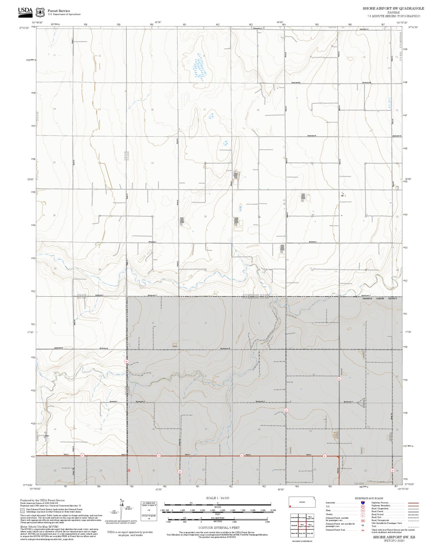 2025 Forest Service Topo Map of Shore Airport SW Kansas