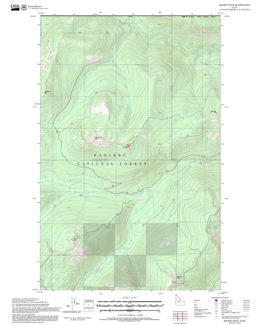 2025 Forest Service Topo Map of Shorty Peak Idaho