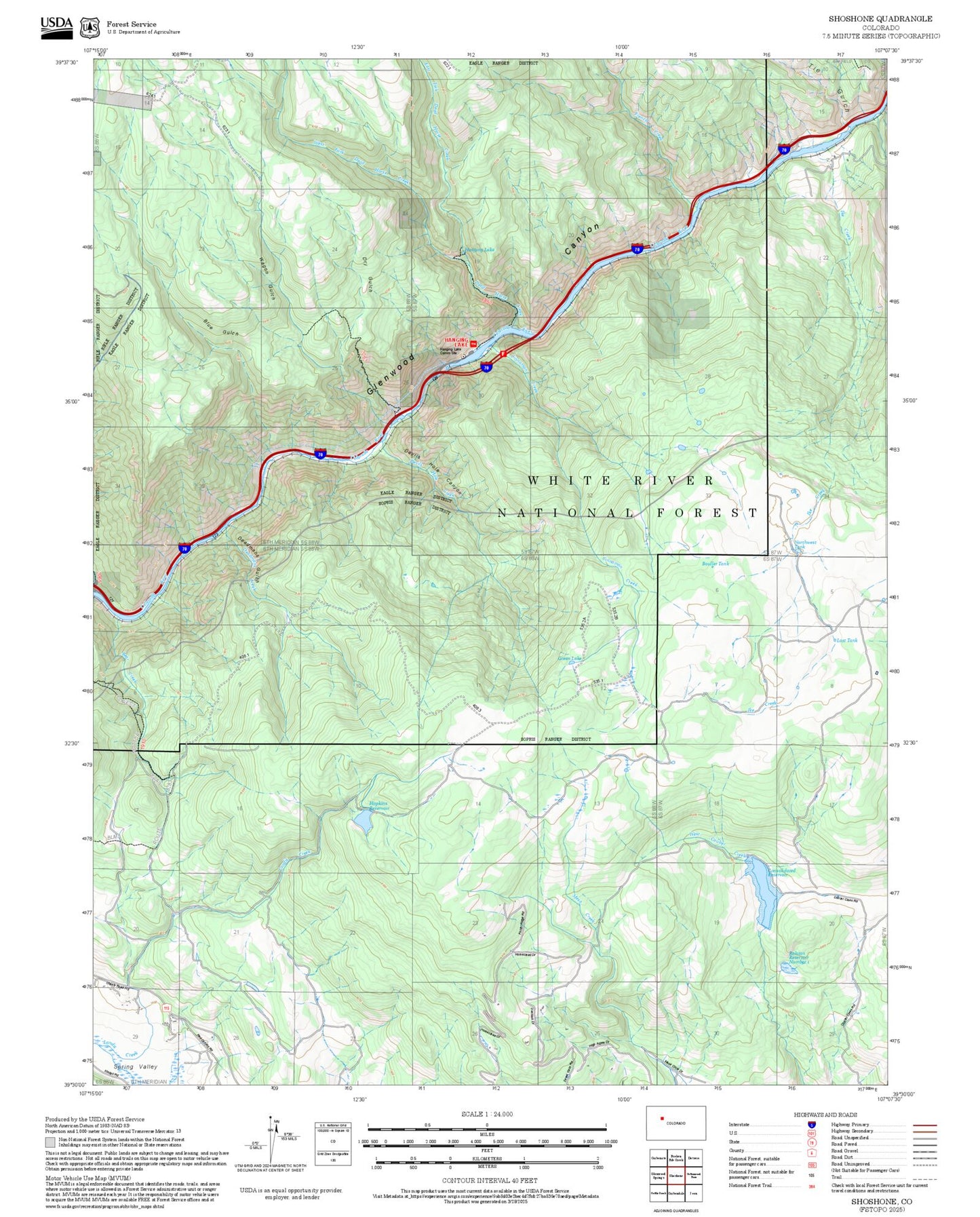 2025 Forest Service Topo Map of Shoshone Colorado