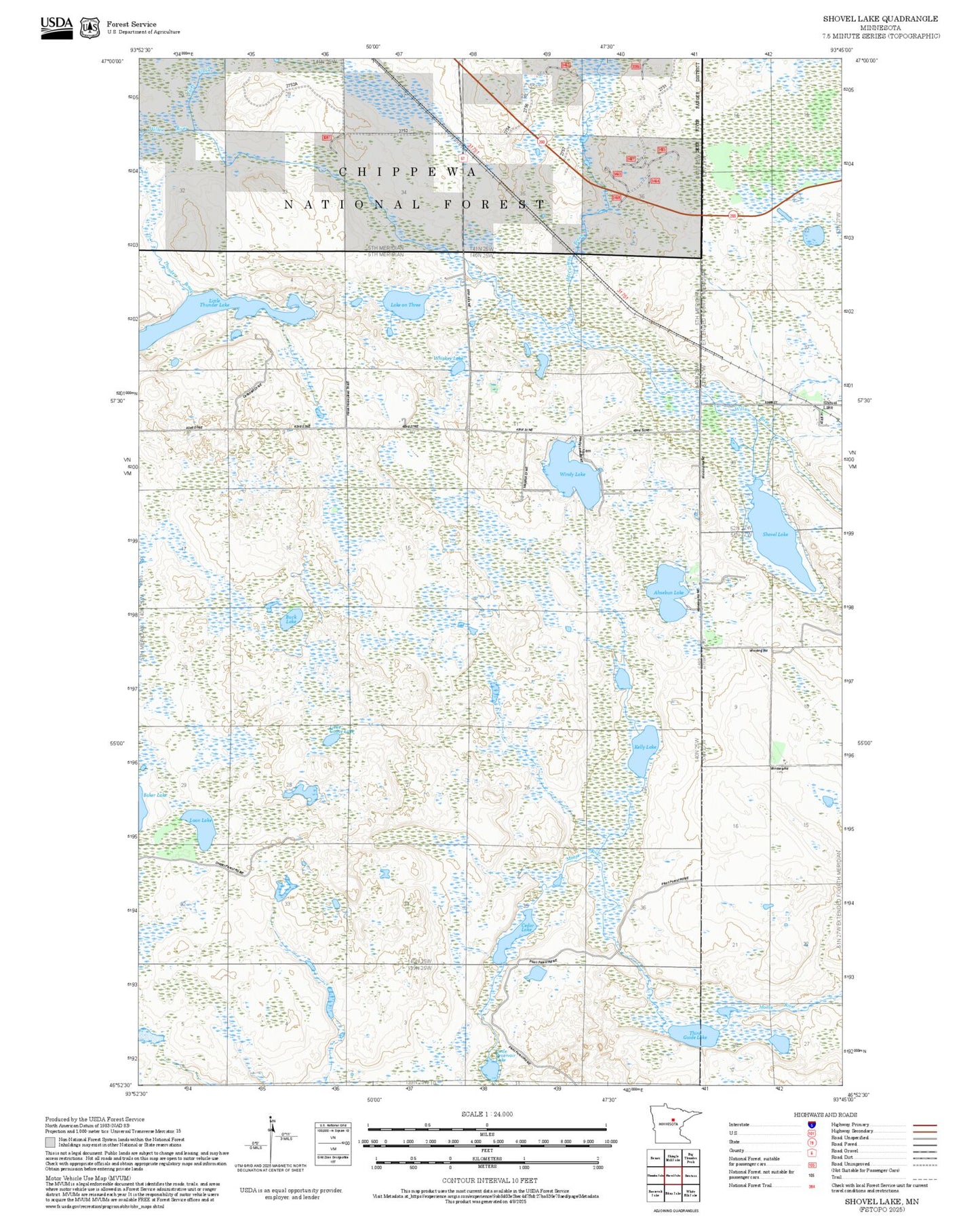 2025 Forest Service Topo Map of Shovel Lake Minnesota