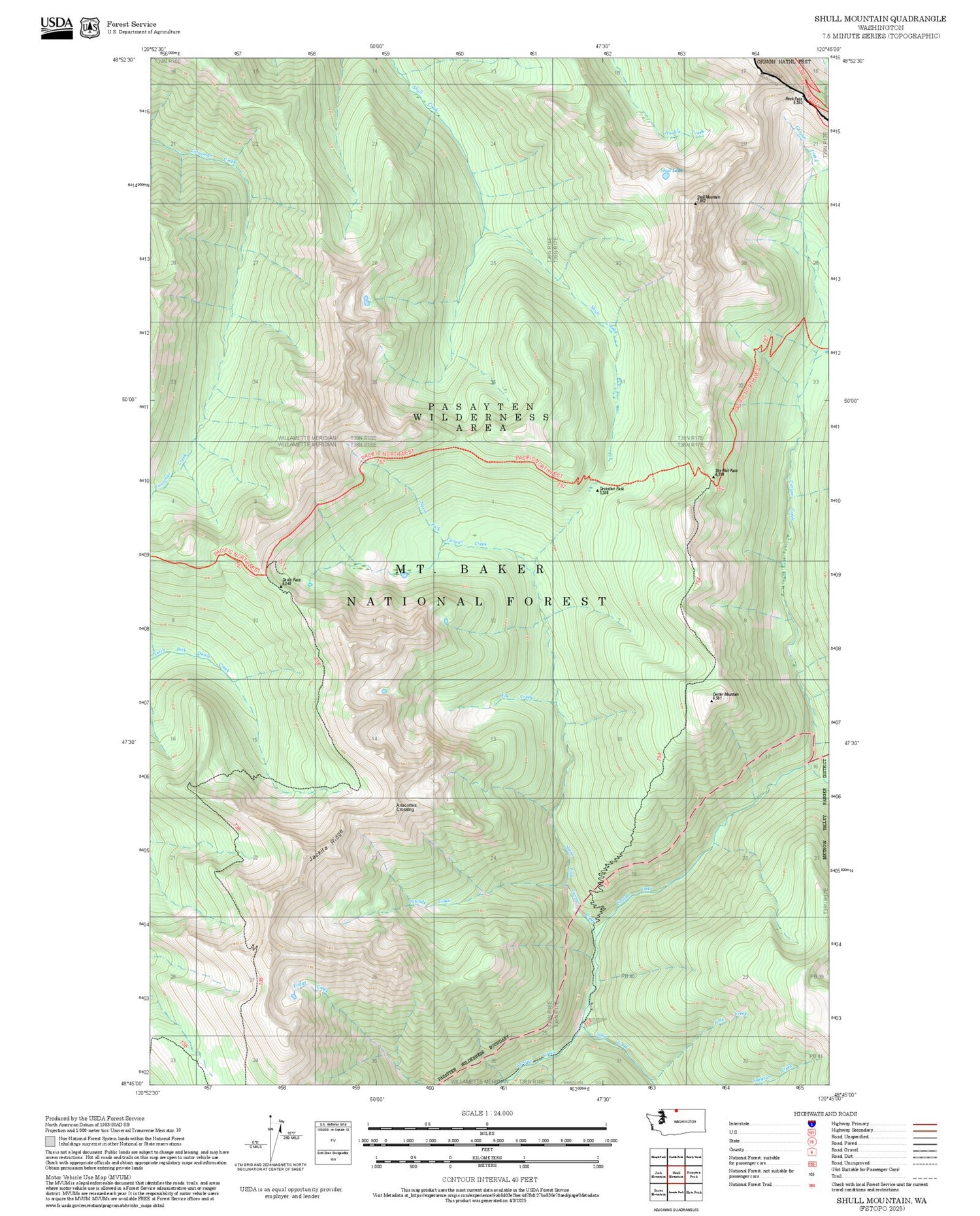 2025 Forest Service Topo Map of Shull Mountain Washington