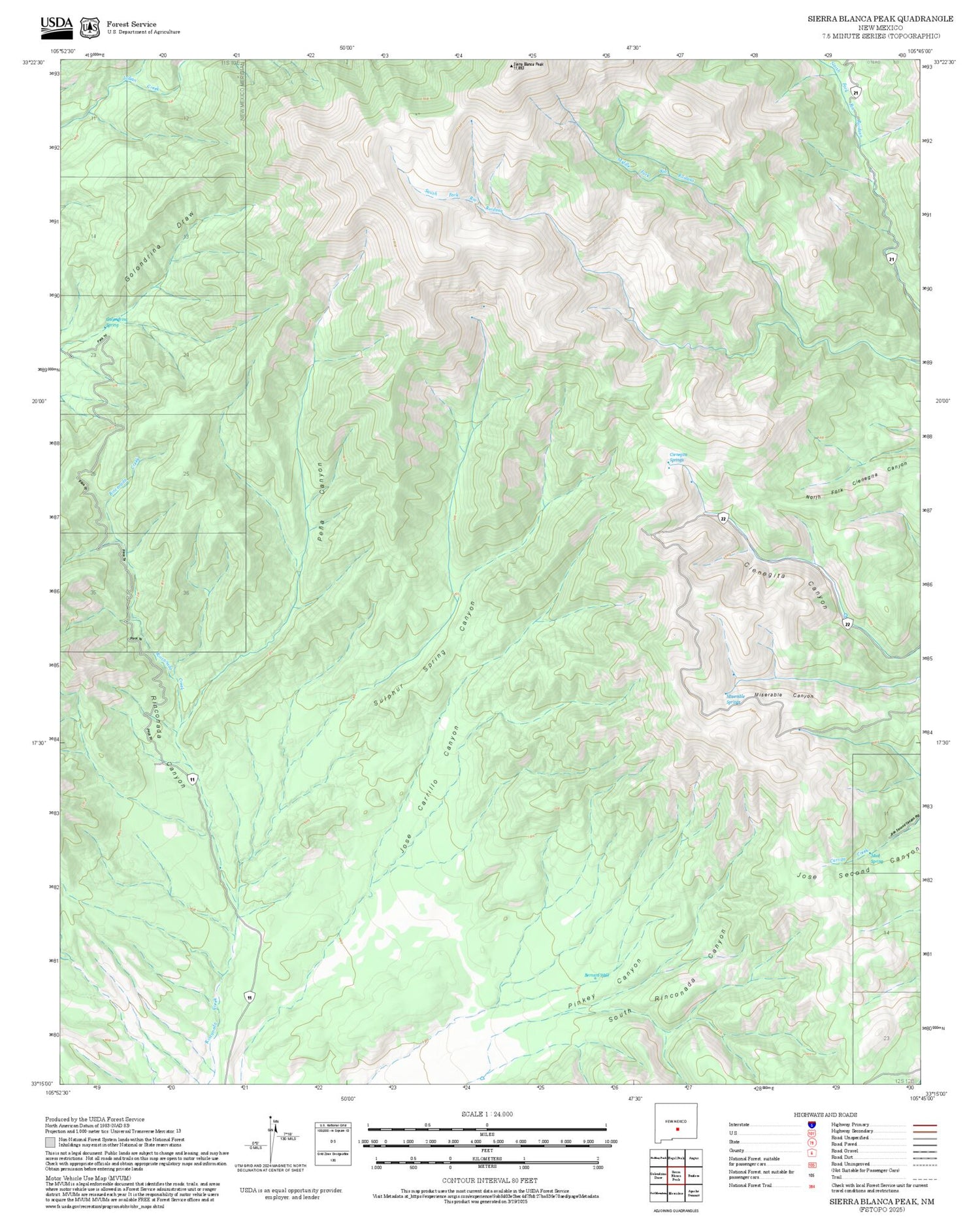 2025 Forest Service Topo Map of Sierra Blanca Peak New Mexico
