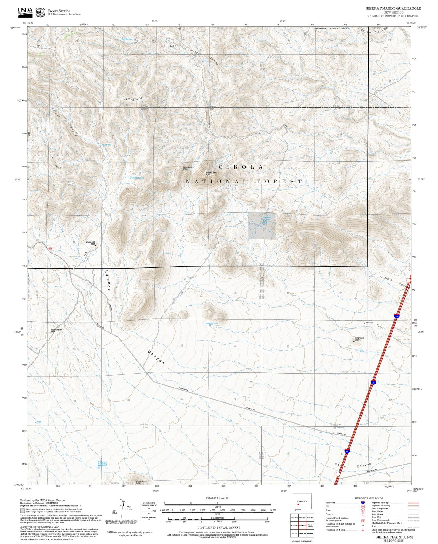 2025 Forest Service Topo Map of Sierra Fijardo New Mexico