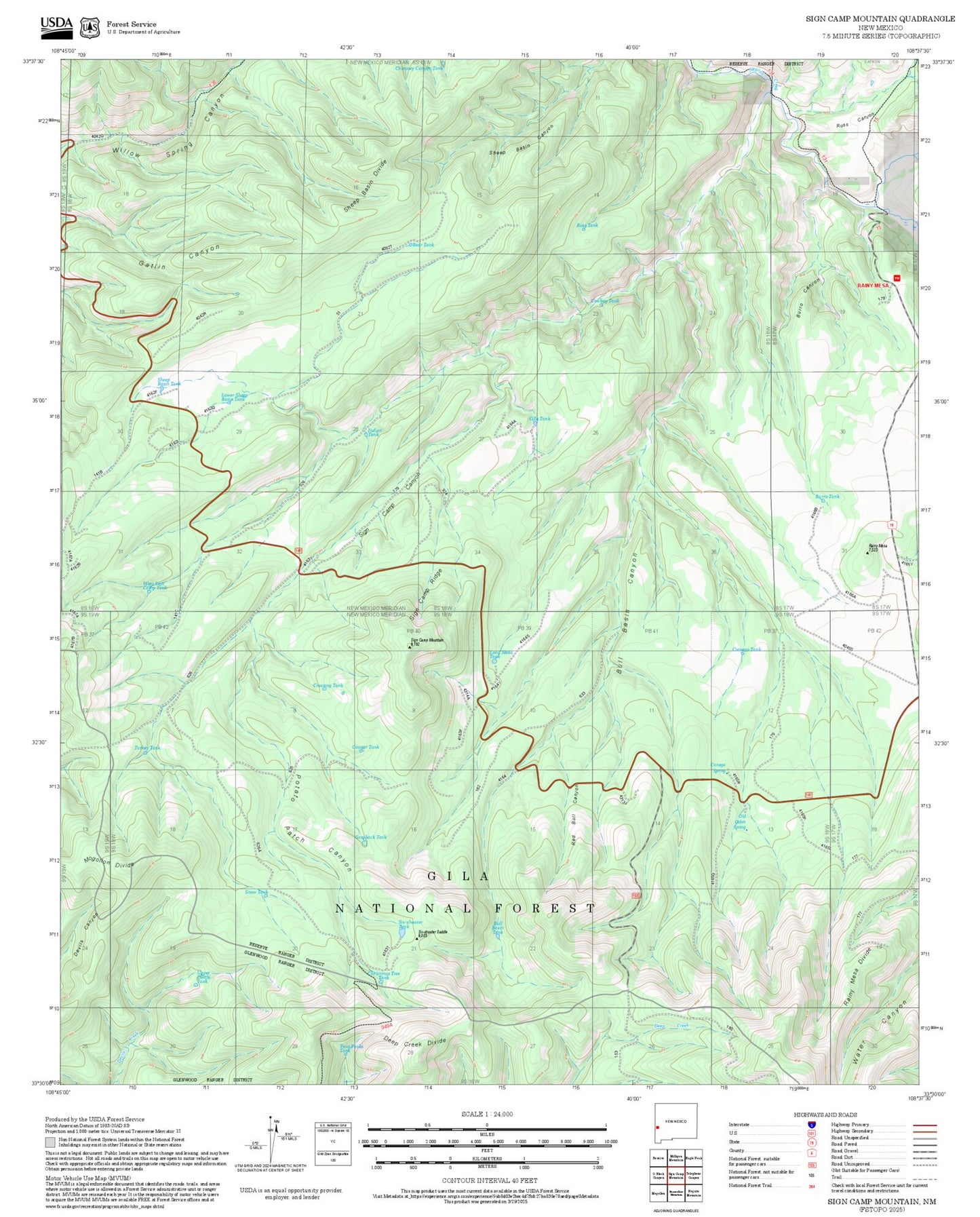 2025 Forest Service Topo Map of Sign Camp Mountain New Mexico