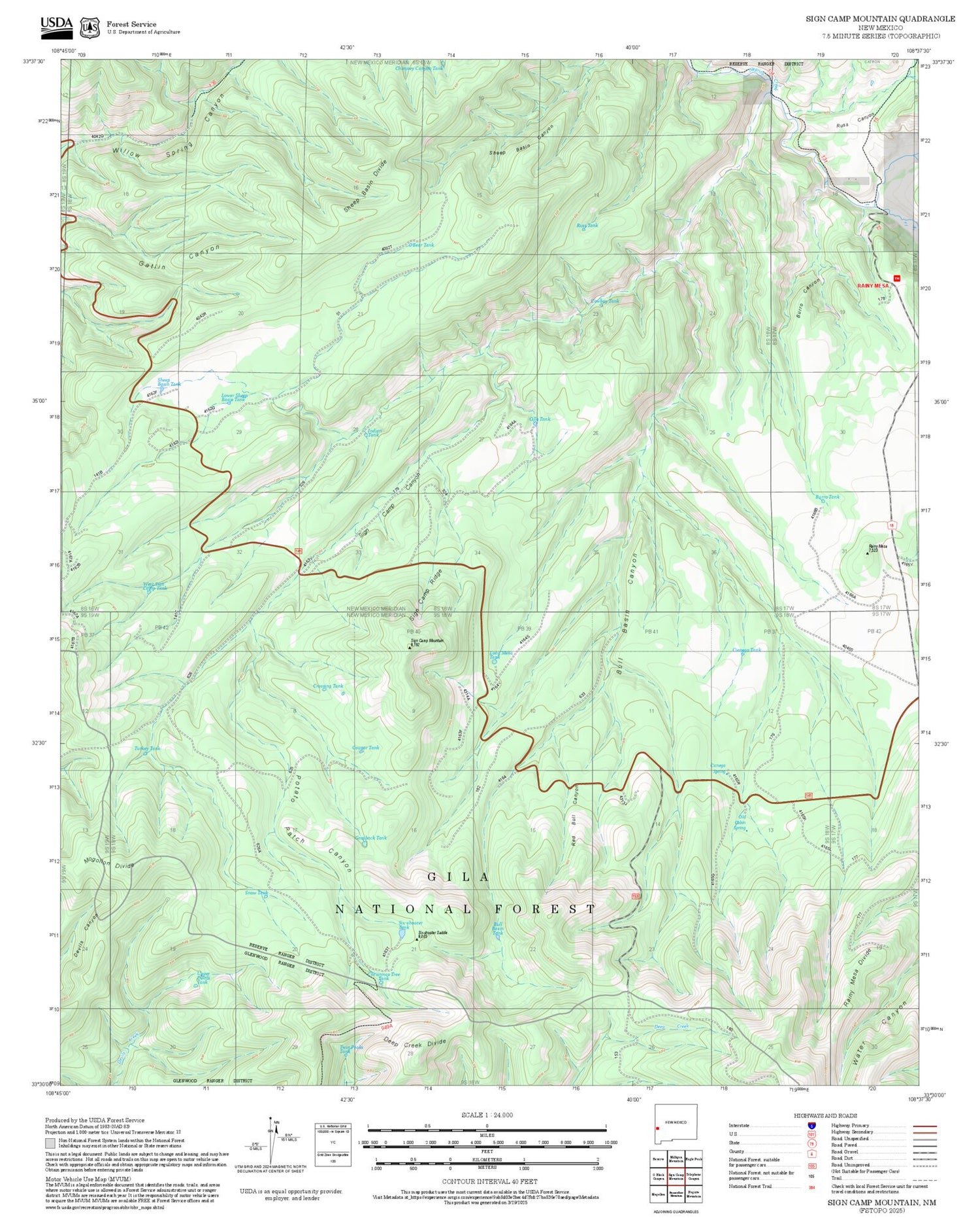 2025 Forest Service Topo Map of Sign Camp Mountain New Mexico
