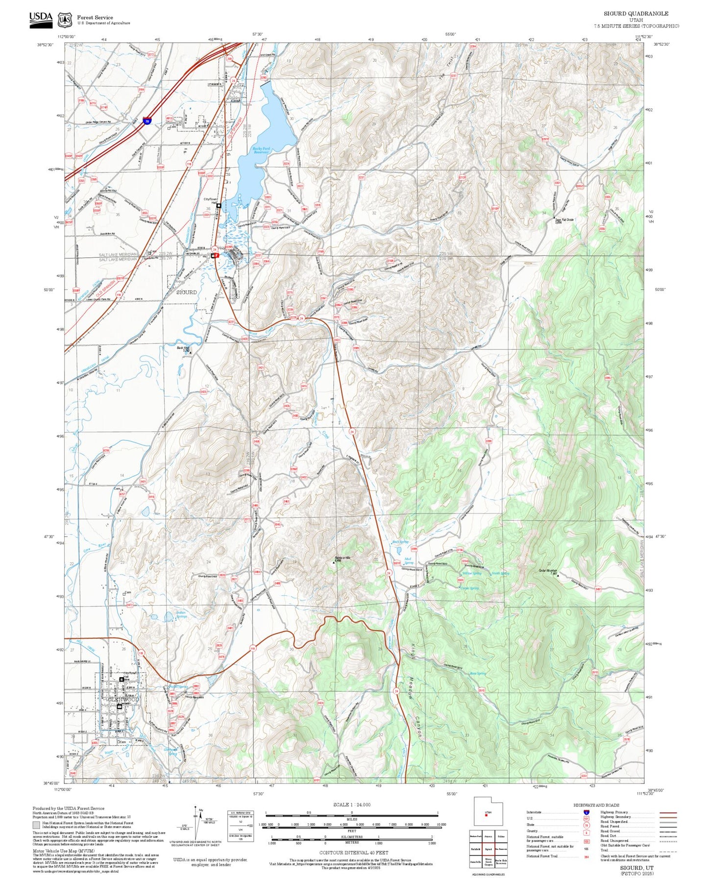 2025 Forest Service Topo Map of Sigurd Utah