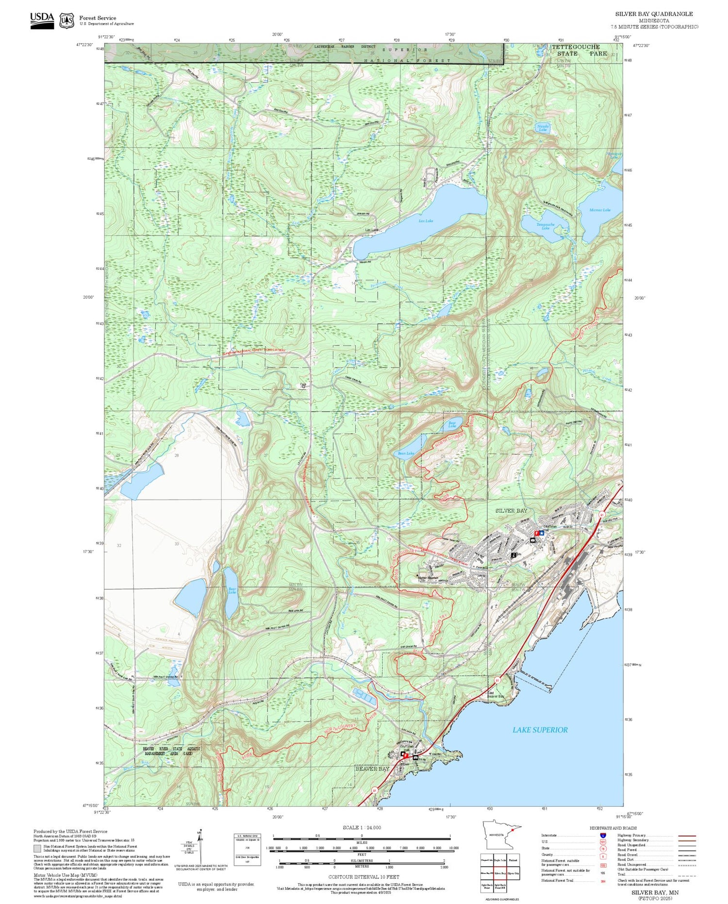 2025 Forest Service Topo Map of Silver Bay Minnesota