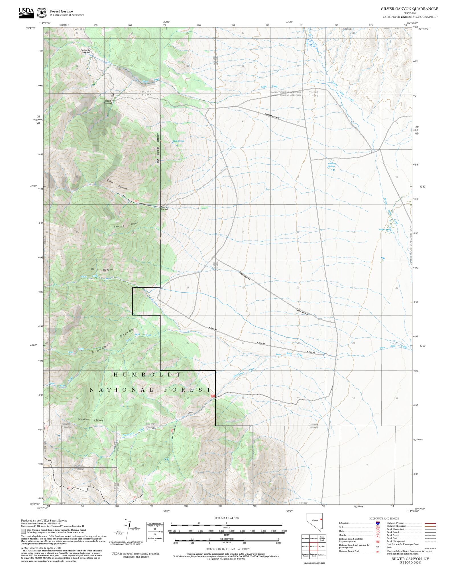 2025 Forest Service Topo Map of Silver Canyon Nevada – MyTopo Map Store