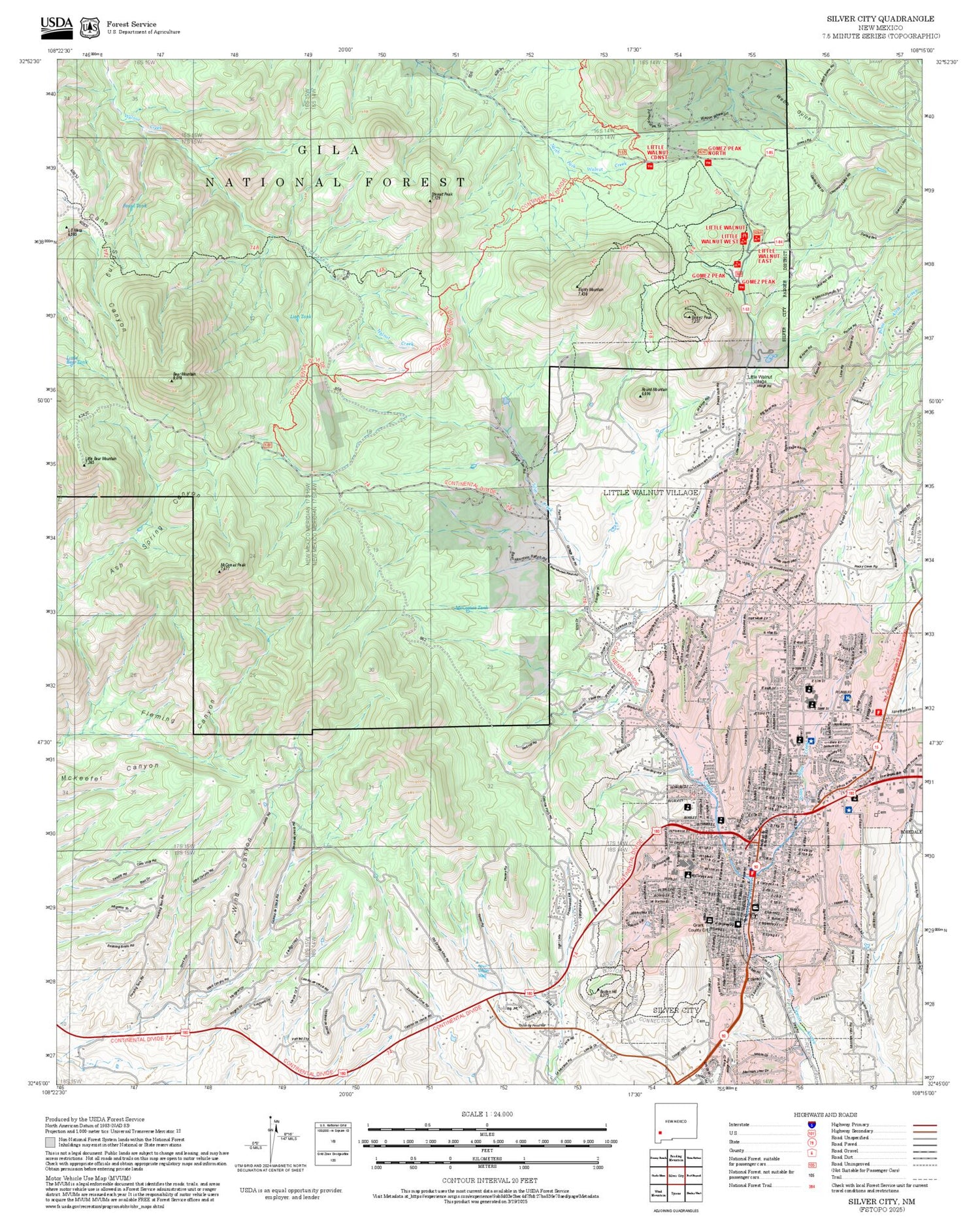 2025 Forest Service Topo Map of Silver City New Mexico