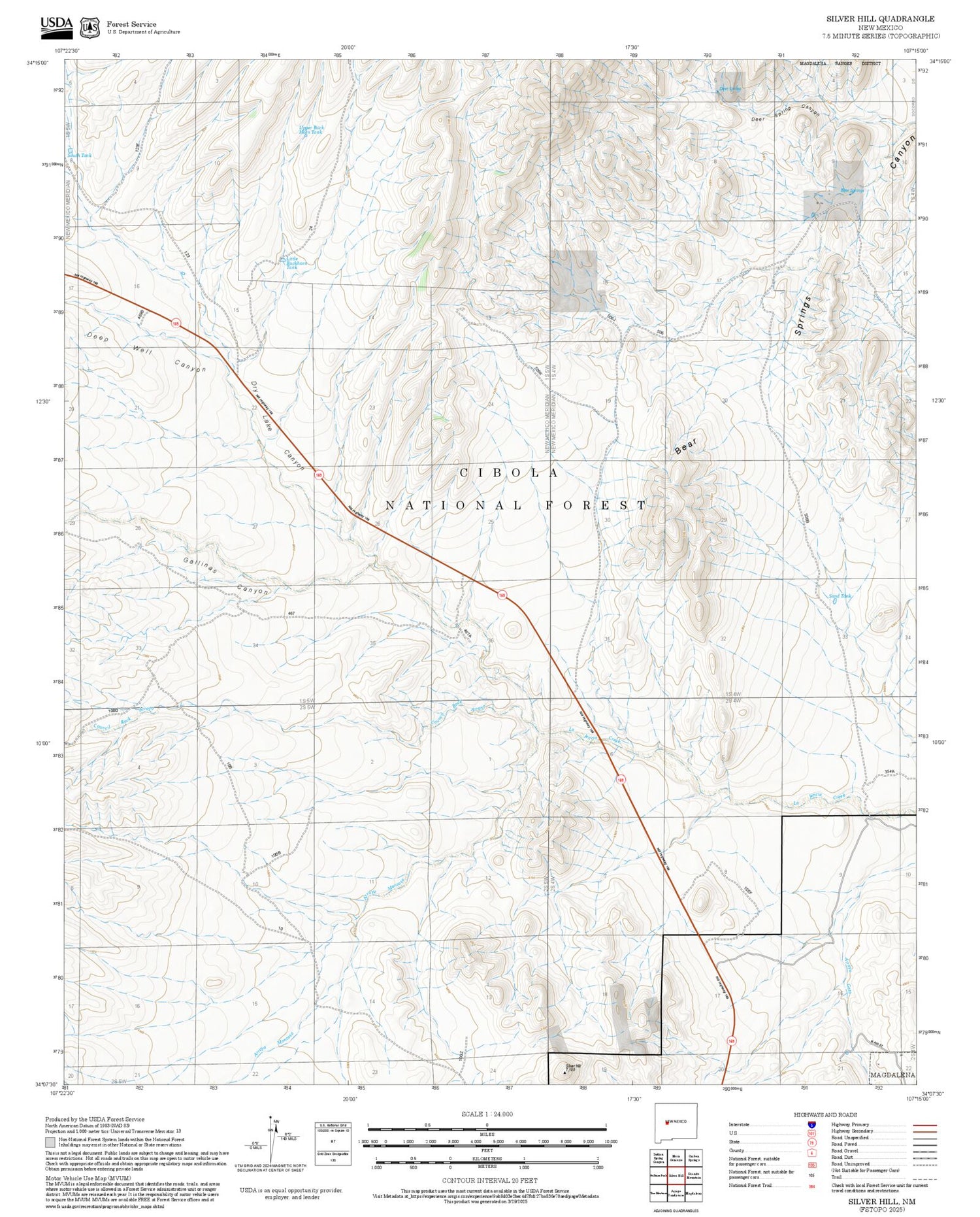 2025 Forest Service Topo Map of Silver Hill New Mexico