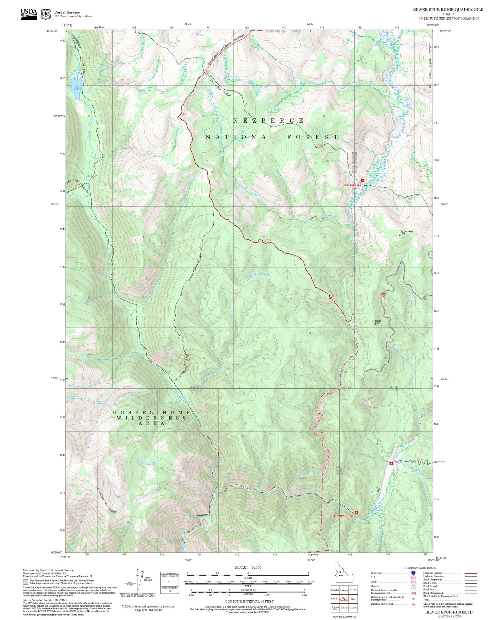 2025 Forest Service Topo Map of Silver Spur Ridge Idaho – MyTopo Map Store