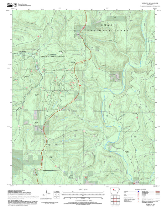 2025 Forest Service Topo Map of Simpson Arkansas