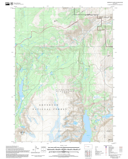 2025 Forest Service Topo Map of Simpson Lake Wyoming