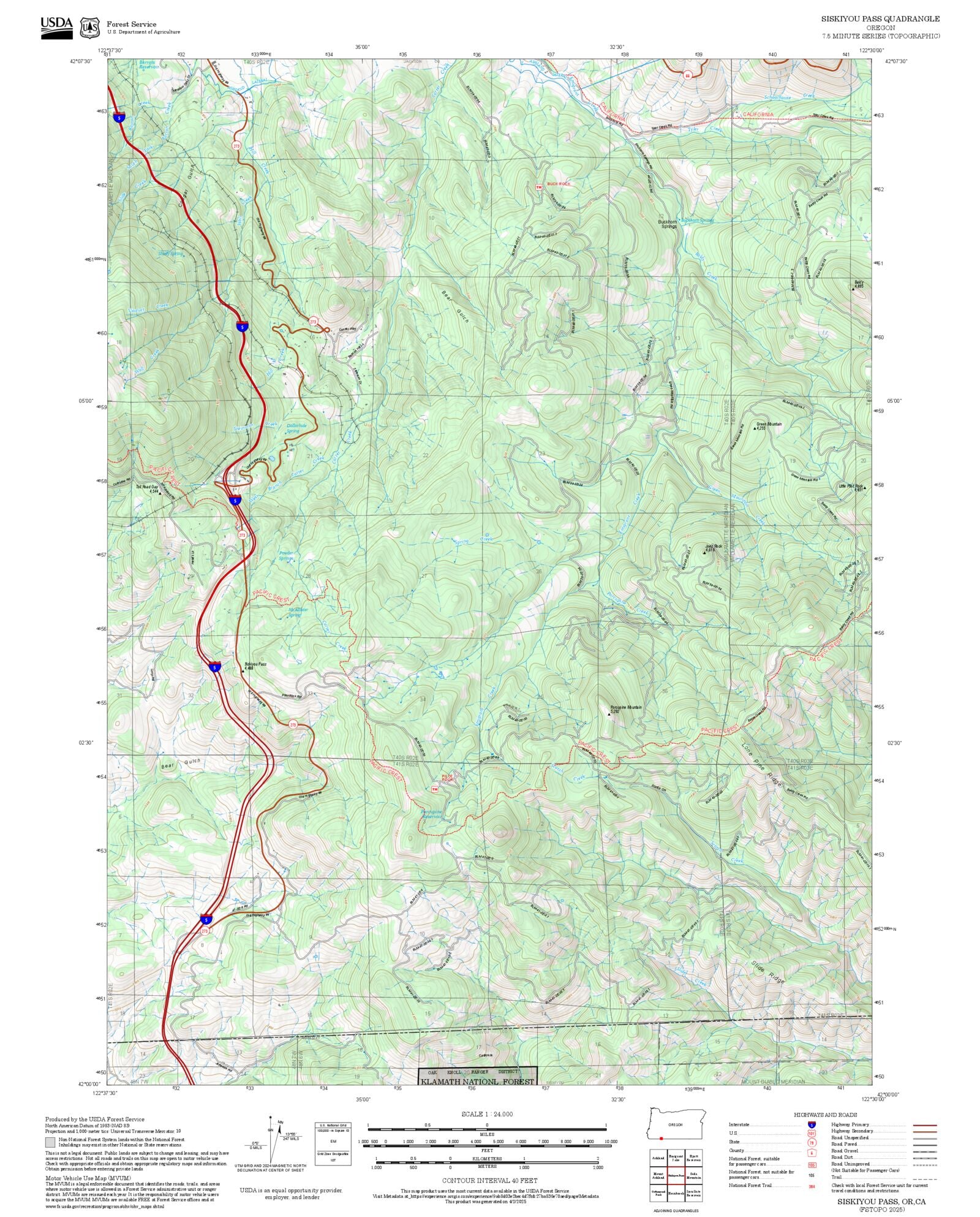 2025 Forest Service Topo Map of Siskiyou Pass Oregon – MyTopo Map Store